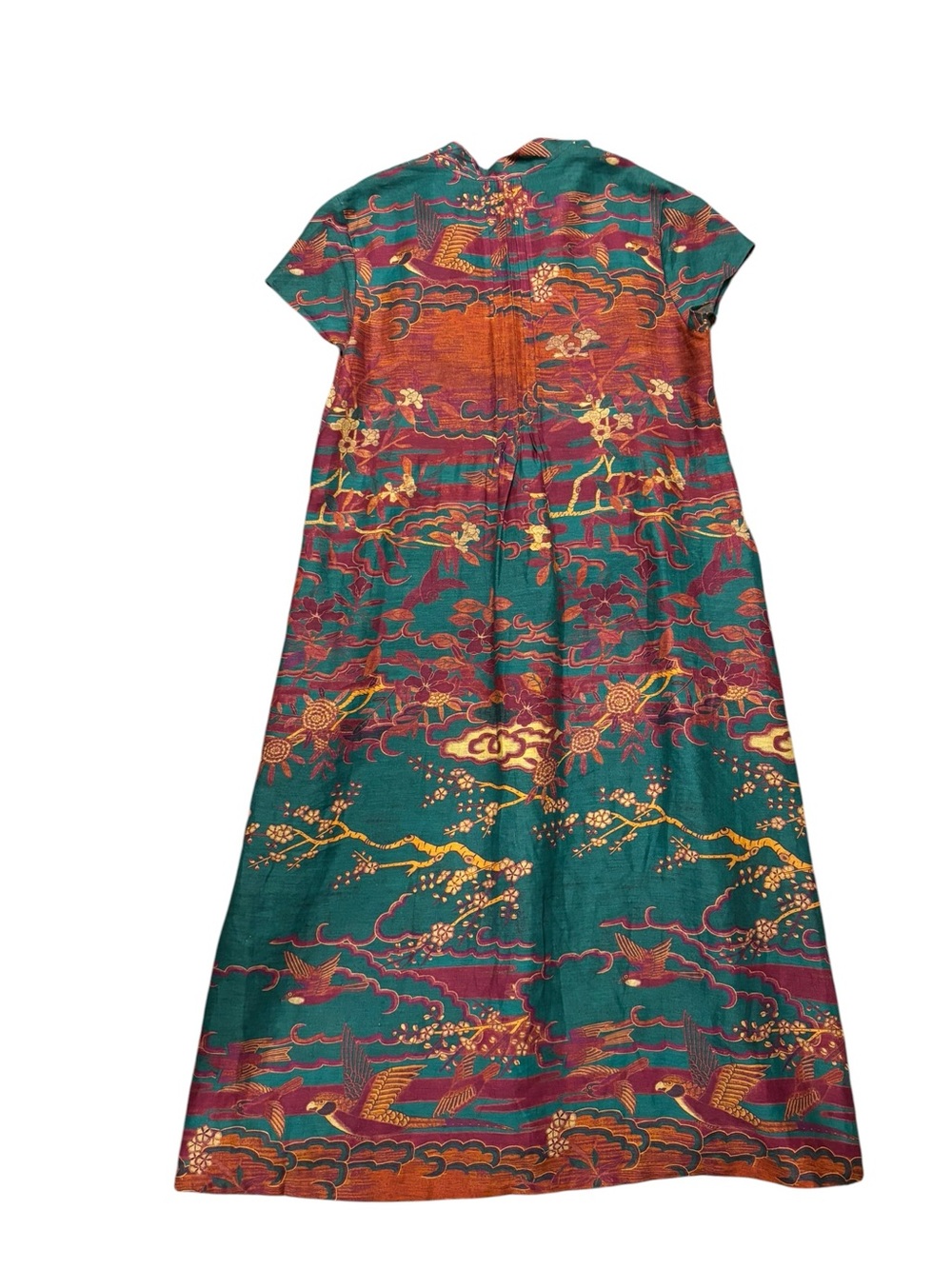 Peruvian Connection Floating World Linen Multicolor Printed Midi Dress, L - Picture 7 of 10